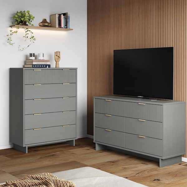 Manhattan Comfort Granville Light Grey 5-Drawer Chest and 6-Drawer Double Dresser, Set of 2 GRAN066 - main